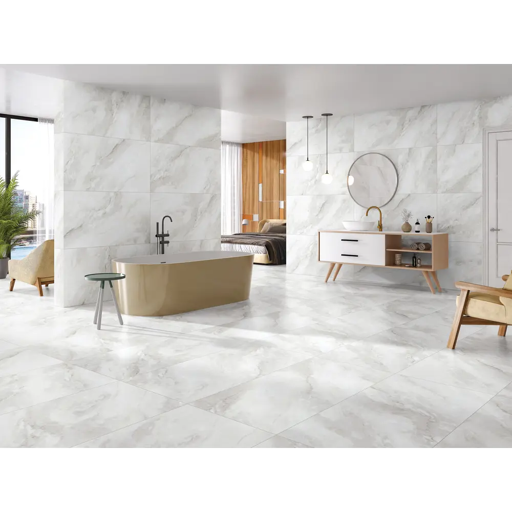 Глазурованный керамогранит Duna Hydro Bianco Glr 60x120 см 1.44 м² сатинированный цвет белый STLM-2164768 - Вид №2