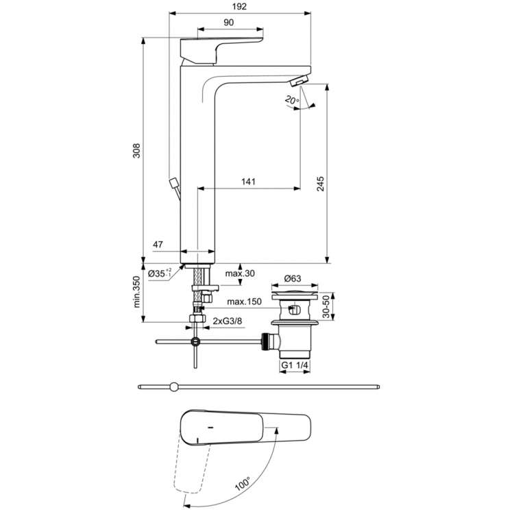 BC572AA Смеситель для раковины Ideal Standard CERAPLAN III SLIM  - Вид №4