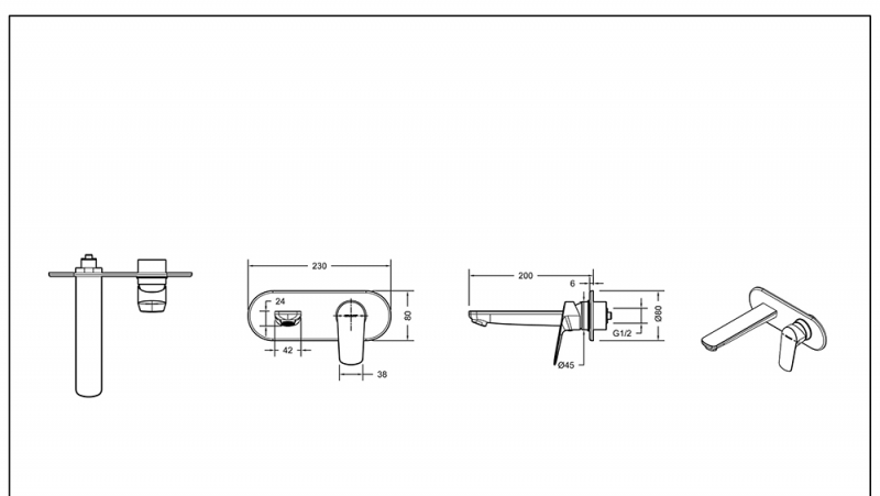 Встраиваемый смеситель настенный для умывальника Rhein P8429564CP-ENG bravat  - Вид №1