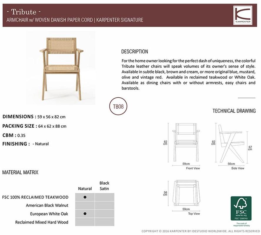 KARPENTER Стул с подлокотниками из троса и дуба Tribute Tb08-o - Вид №5