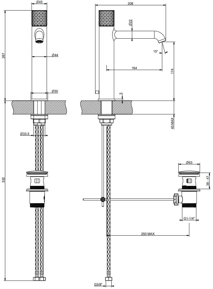 Смеситель для раковины из хромированной латуни Gessi Habito ARCH-00044957 - Вид №2