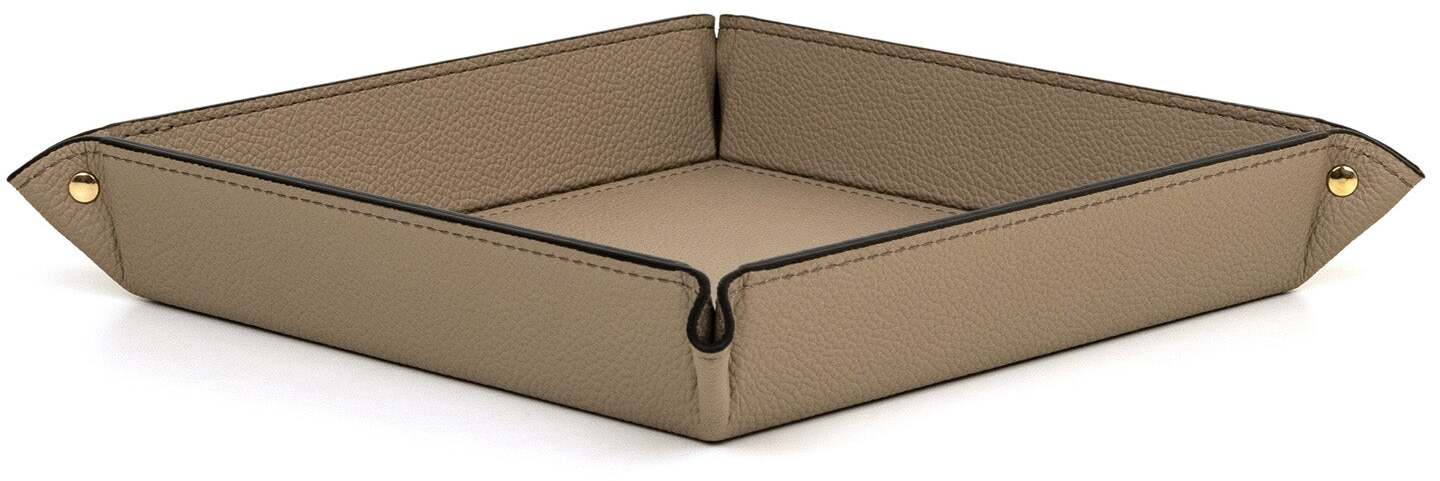 Жесткий квадратный поднос для безделушек - 20X20XH4 см / зернистая кожа_серо-коричневый