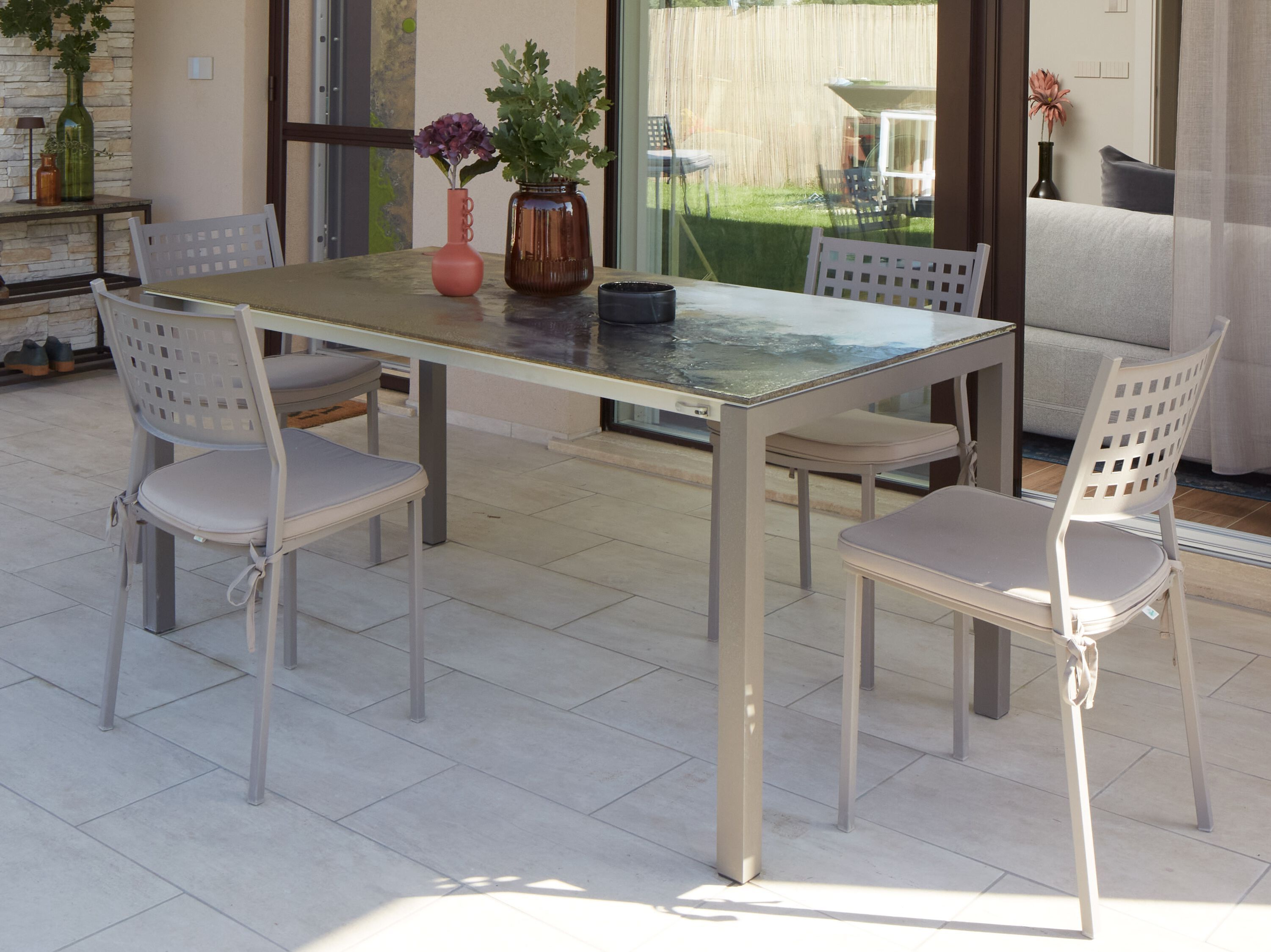 Выдвижной стол из майоликовой лавы и нержавеющей стали DOMIZIANI современный ARCH-00090214