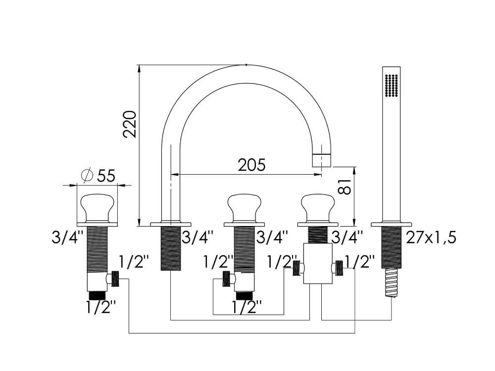 Набор для ванны с 5 отверстиями и ручным душем rvb DEVILLE ARCH-00151382 - Вид №1