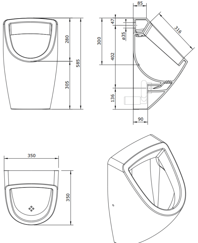 108561004 Настенный писсуар, уринал с мушкой Sanindusa Forma - Вид №1