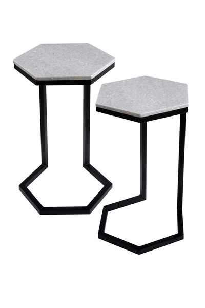 FUBR043 Шестиугольный приставной столик с мраморной столешницей ijlbrown  - Вид №3