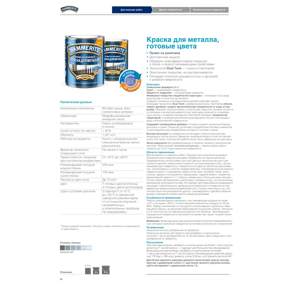 Грунт-эмаль HAMMERITE для металла с защитой от ржавчины, графит 2 л 89411146 STLM-1574863 - Вид №4