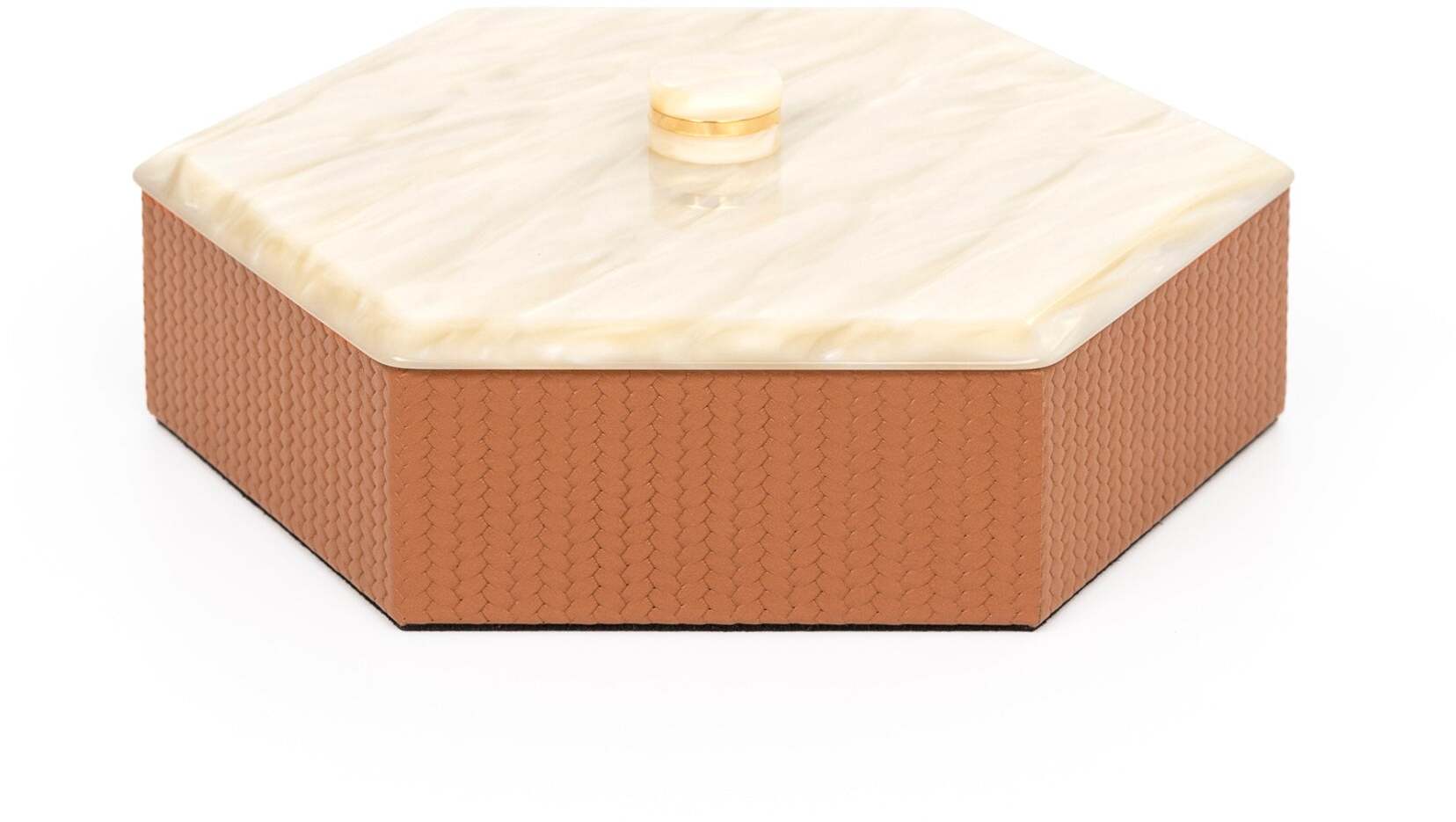 Шестиугольная шкатулка Kelly - 22x19XH5 см / тканая кожа_серо-коричневый