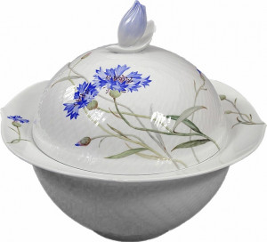 84272 Meissen Блюдо для горячего с крышкой 2л "Игра волн, рельеф, голубые васильки" Фарфор