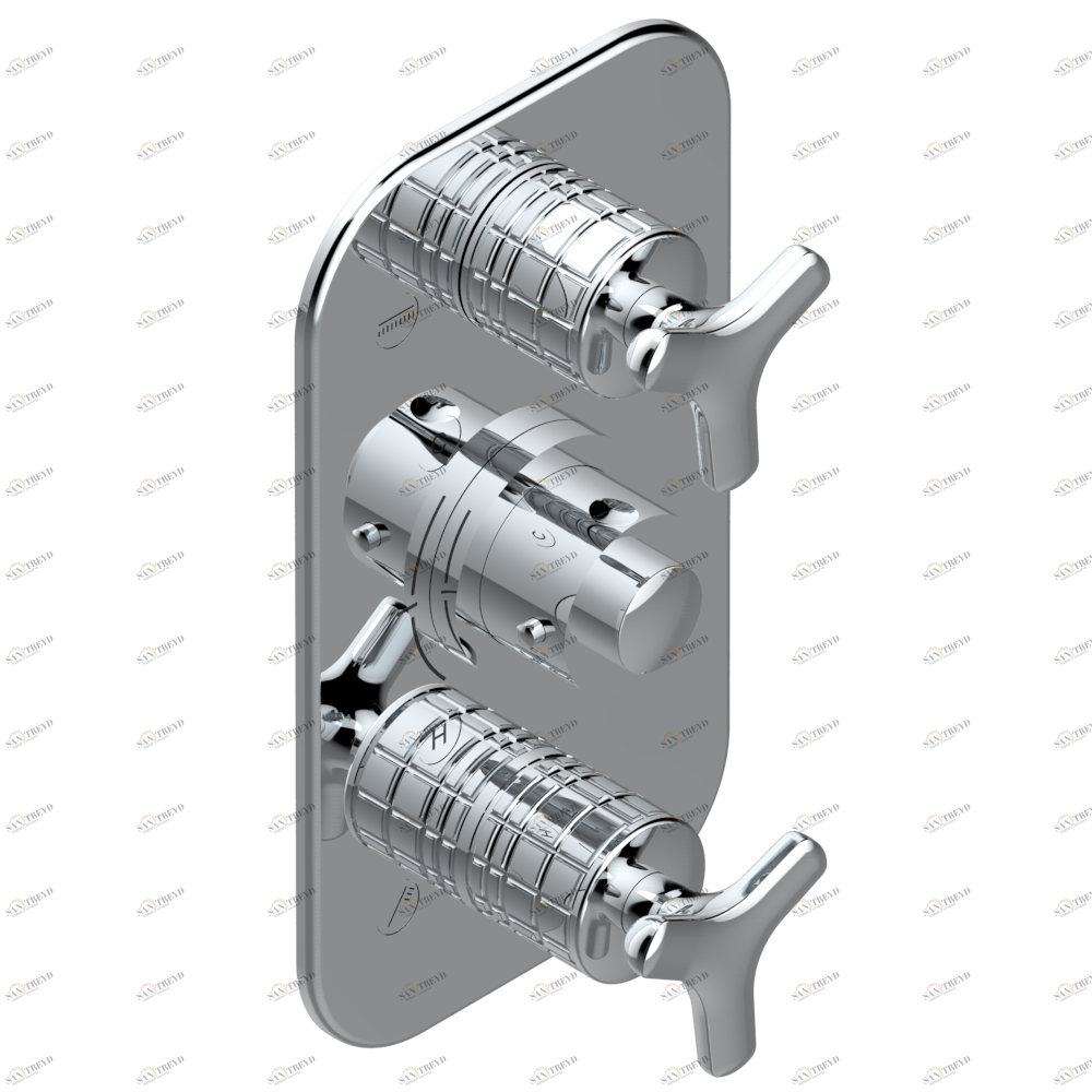 G9E-5400BE Накладка с ручкой регулировки температуры и двумя маховиками для термостатического смесителя 5400AE Thg-paris System métal quadrillé Хром G9E 5400BE  A02 CAT.A