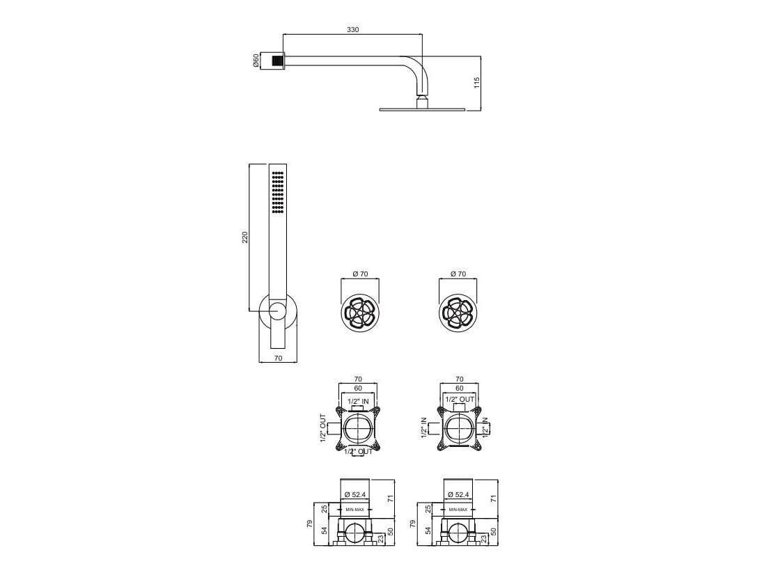 Набор для душа из латуни с душем QD Magistro Lab Flora ARCH-00120691 - Вид №1