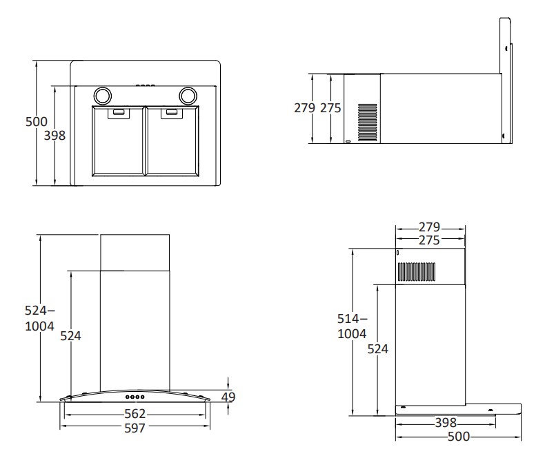 9217777 Вытяжка каминная DEXP GH60-FN0 черный/черный STDN-0070725 - Вид №11