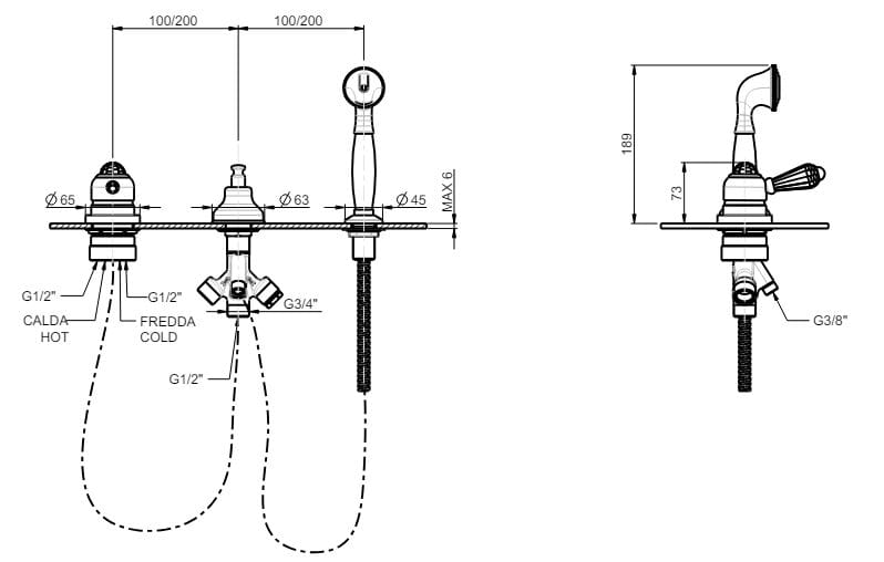 Однорычажный смеситель для ванны с переключателем Rubinetterie Frattini Morgan ARCH-00113053 - Вид №4