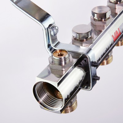 VTc.594.EMNX.0612 Коллекторный блок латунный c термостатическими и балансировочными клапанами Valtec 1", 12 x 3/4", "евроконус"  - Вид №6