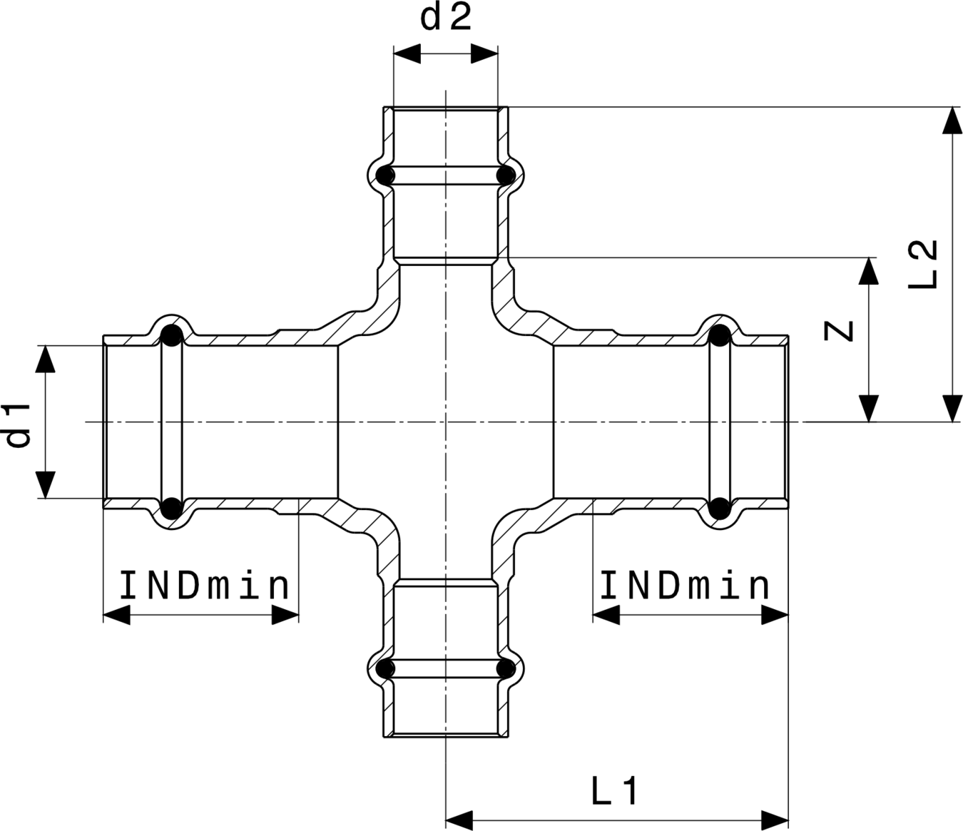 424 473 Модель 2244 Трубопроводные системы  Profipress  Коллекторы, крестовины Santreyd  - Вид №3