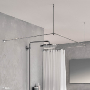 DSU750-750K45 U-образный карниз для душевой занавески, 75 x 75 x 75 см для приклеивания к стене PHOS