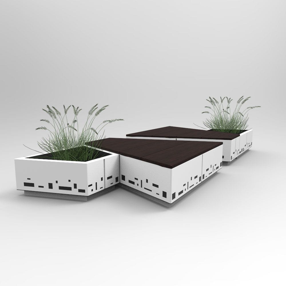 Стальная и деревянная скамейка со встроенной плантатором без спинки CITYSì остров ARCH-00001499 - Вид №4