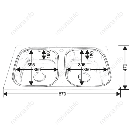 Мойка 8747S MELANA 0,6/180 2-я чаша врезная прямоугольная с сифоном (199 t *8) 199 t (*8) - Вид №1