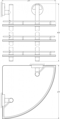 073 Полка угловая с ограничителем 28 см тройная (стекло) LUX FBS Luxia - Вид №1