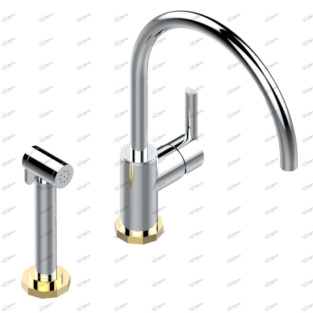 G8A-6181N/D Смеситель для кухонной мойки с ручным душем однорычажный Thg-paris Les Ondes Хром/золото G8A 6181N/D CAT.A