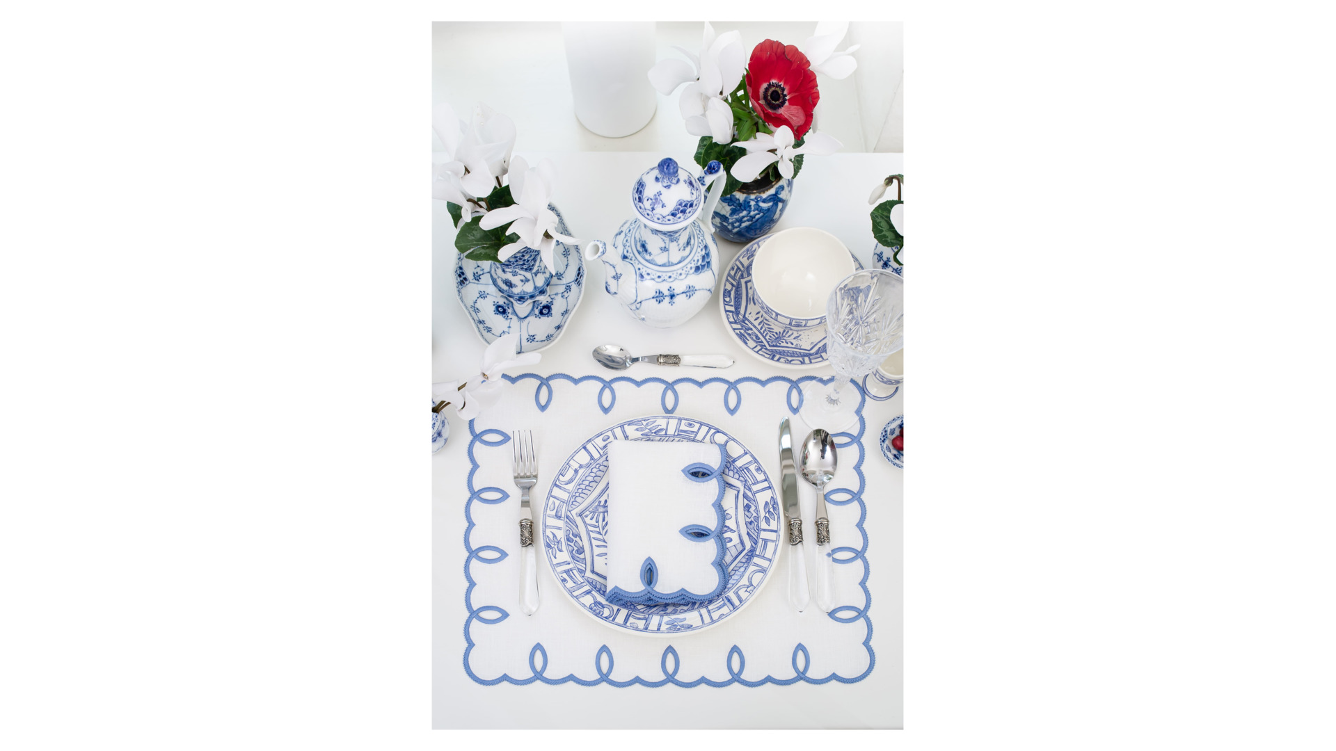 10674765 Truffle Bee Салфетка постановочная Truffle Bee Этрета 43х43см, бело-голубой, лен Ткань  - Вид №3