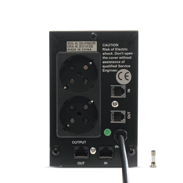 CMU-SP500EURO Ибп 500va/300w, металл, 1x12v/4.5ah, розетки 2*euro, трансформатор avr 140-290v, встроенный кабель 1.5 м, фильтр телефонной и ethernet линии rj-11 и rj-45, защита батареи, от перегрузки, от кз Crown Santreyd  - Вид №1