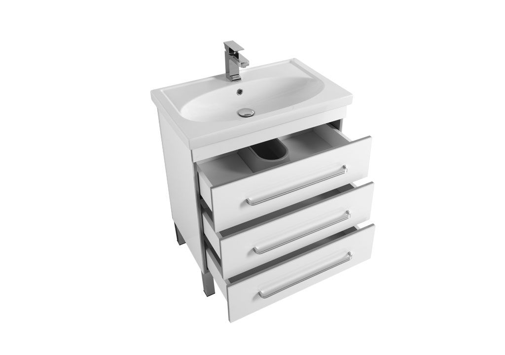 Тумба с раковиной Aquanet Сиена 70 белый (напольный 3 ящика) 0018922500185343 - Вид №3