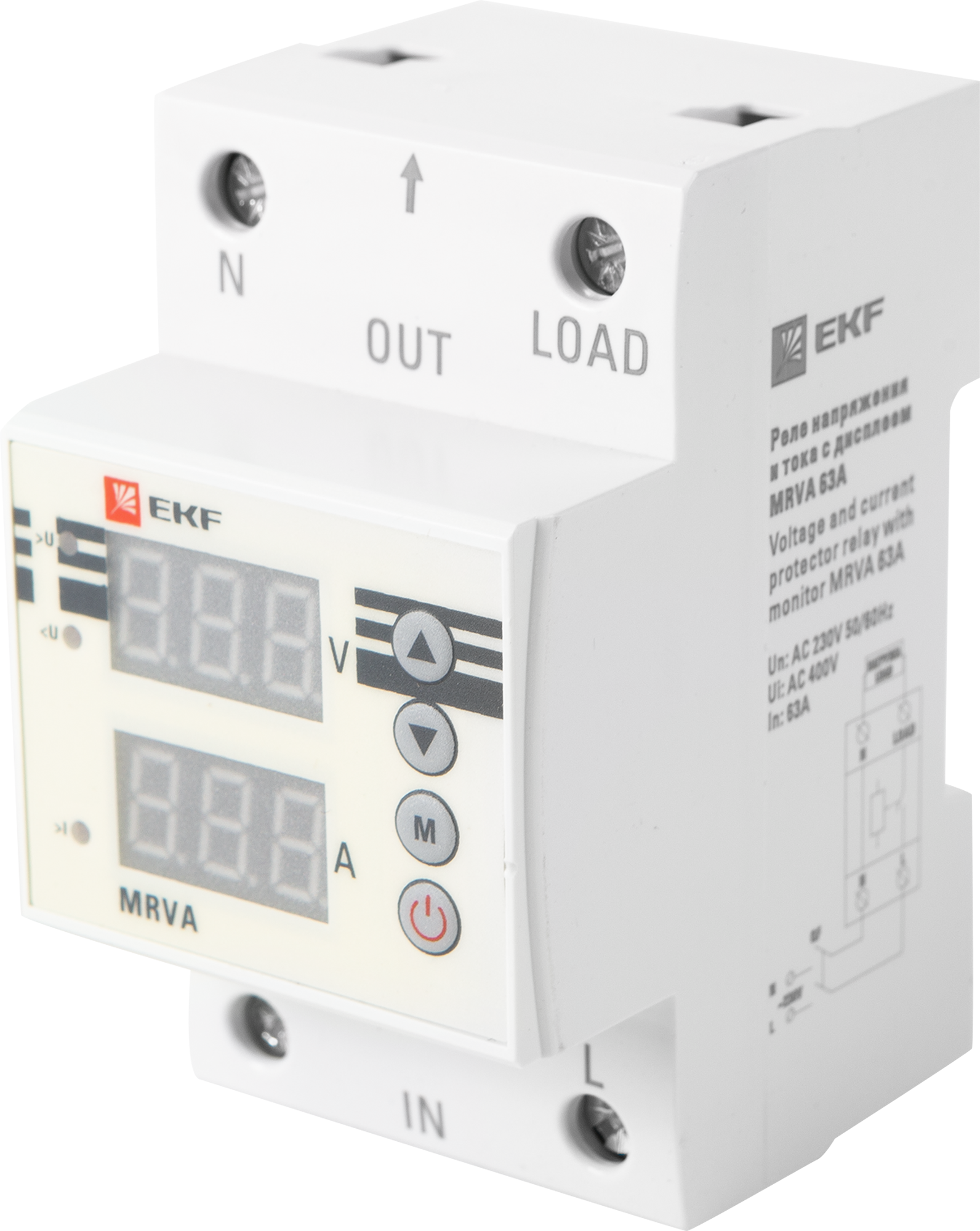 Реле контроля напряжения EKF MRVA 63А с дисплеем для защиты оборудования 82849634 STLM-0036988