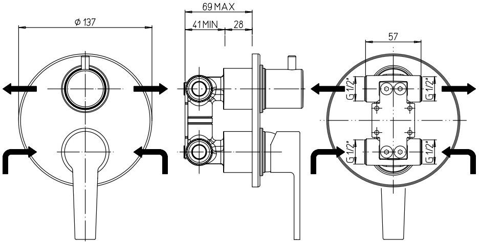 Paini Le Mans 90CR6911 смеситель встраиваемый для душа с дивертором  - Вид №2