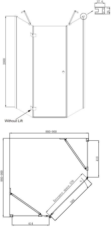 Душевое ограждение Ambassador Diamond 12011111L (900x900x2000), 1 место - Вид №9
