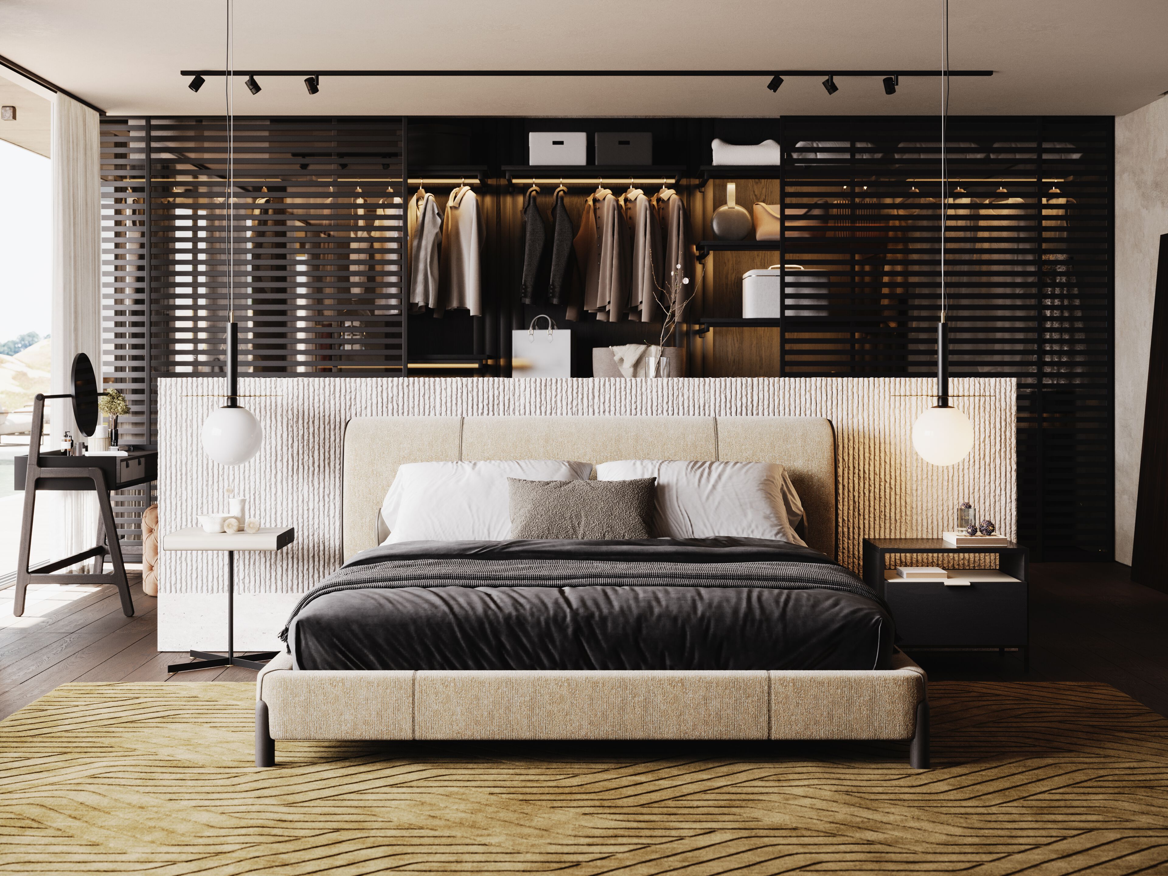 Двуспальная кровать из ткани с мягким изголовьем Laskasas Canvas ARCH-00149703 - Вид №4