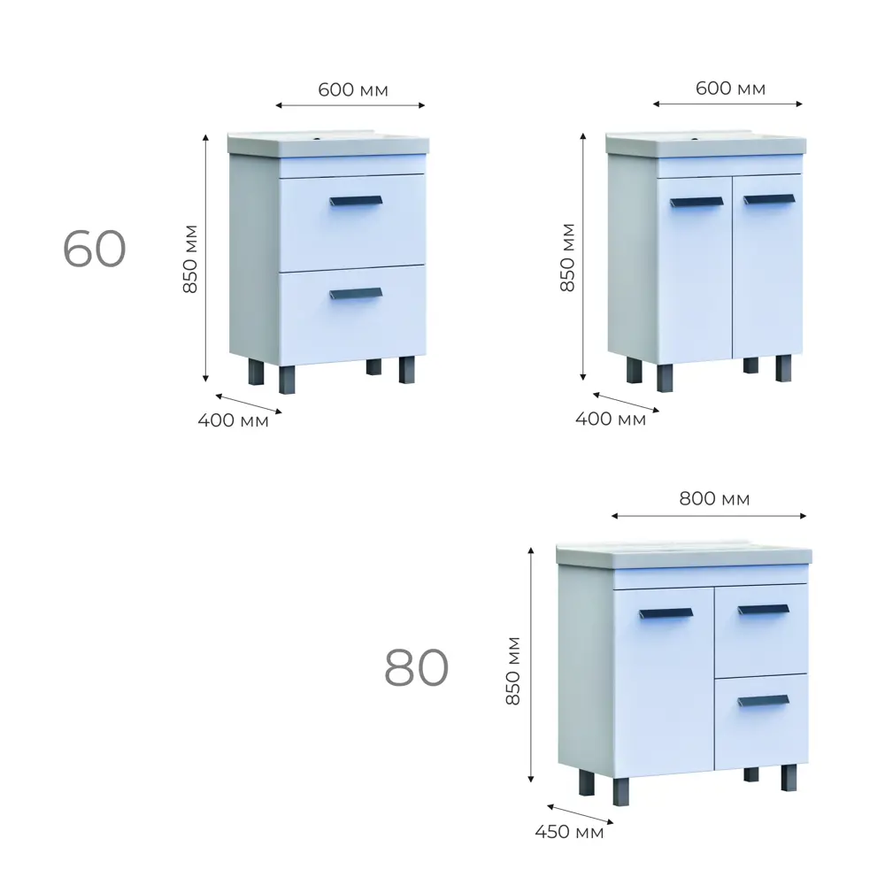 Тумба VIGO Milo для ванной с двумя ящиками, белый глянец 60×80 см 85322135 STLM-0061358 - Вид №8