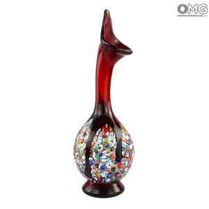 4031 ORIGINALMURANOGLASS Ваза Музыка - красная с мурринами - муранское стекло OMG 13 см
