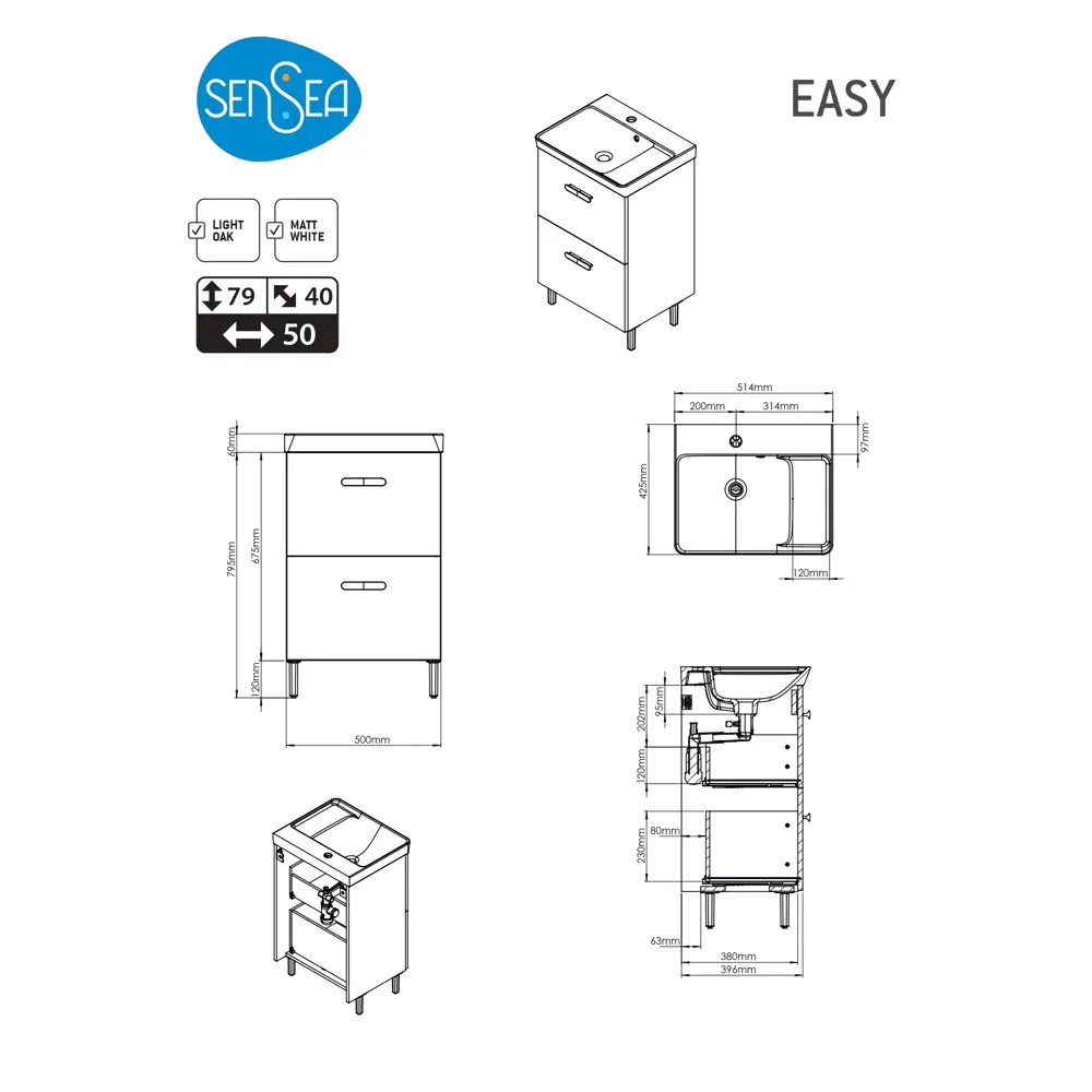 Тумба под раковину Sensea Easy напольная 50 см цвет дуб STLM-2030653 - Вид №13