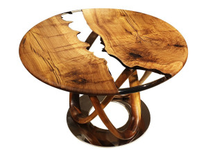 Круглый стол из смолы и орехового дерева