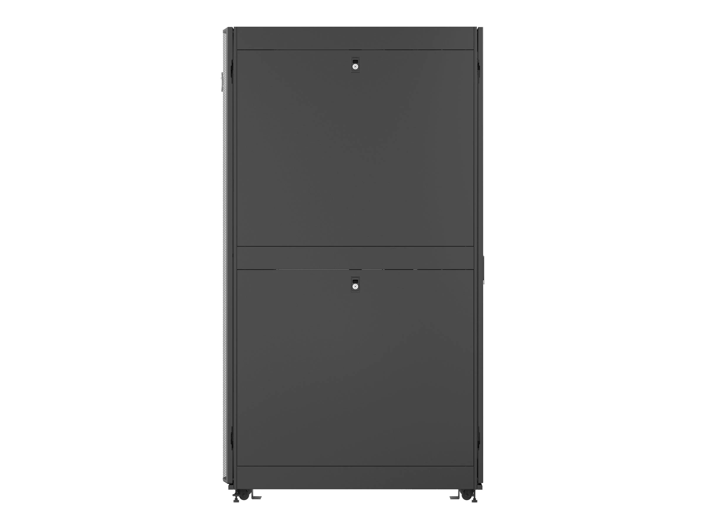 VR3357 Серверный шкаф 48u 2265mm x 800mm x 1215mm (вхшхг) перфорированная передняя одностворчатая дверь, перфорированные двойные задние двери, (степень перфорации 77%), 19” направляющие спереди и сзади, боковые панели с двух сторон, разделенные на 2 части Santreyd  - Вид №2