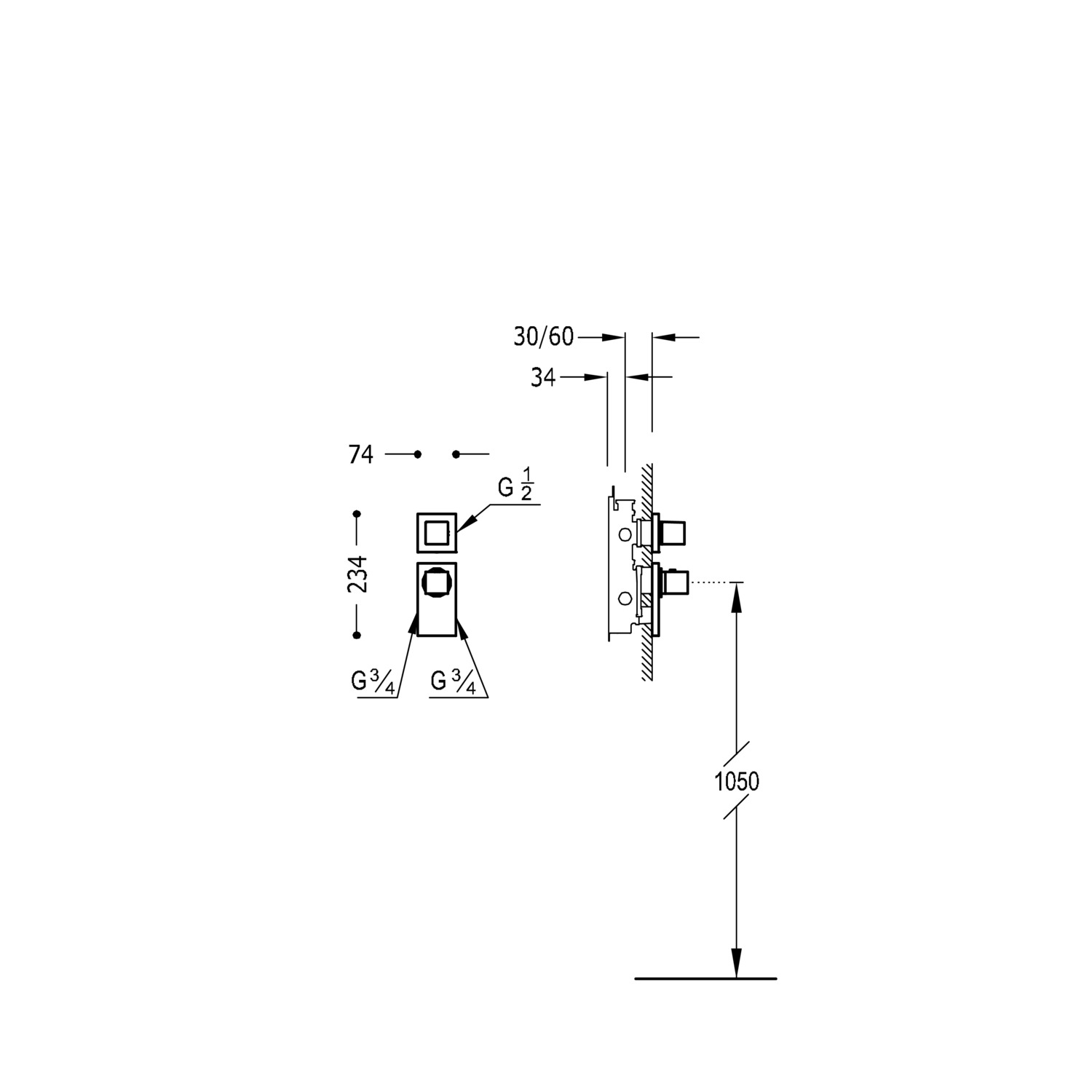 БЛОЧНАЯ СИСТЕМА Блочная система 1-ходовой скрытый термостатический смеситель-20625199AC TRES Thermostatic - Вид №1