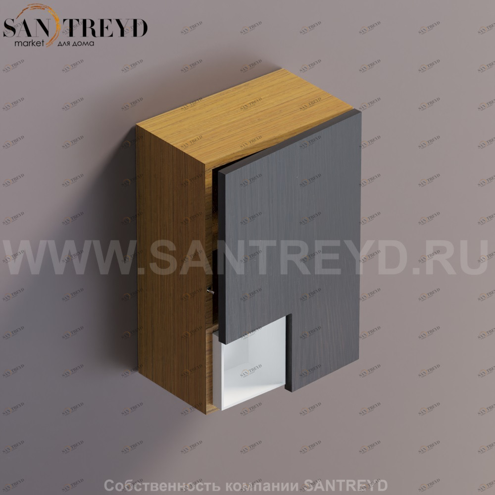 FLAT V Подвесной шкаф с мыльницей с петлями справа. Отделка: тик и темный дуб. AFXMO239042PTRW Agape