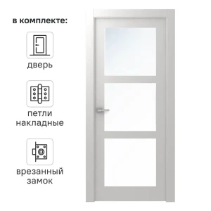 Дверь межкомнатная со стеклом Британия 80x200 см эмаль белый с замком 81954001 STLM-2054891