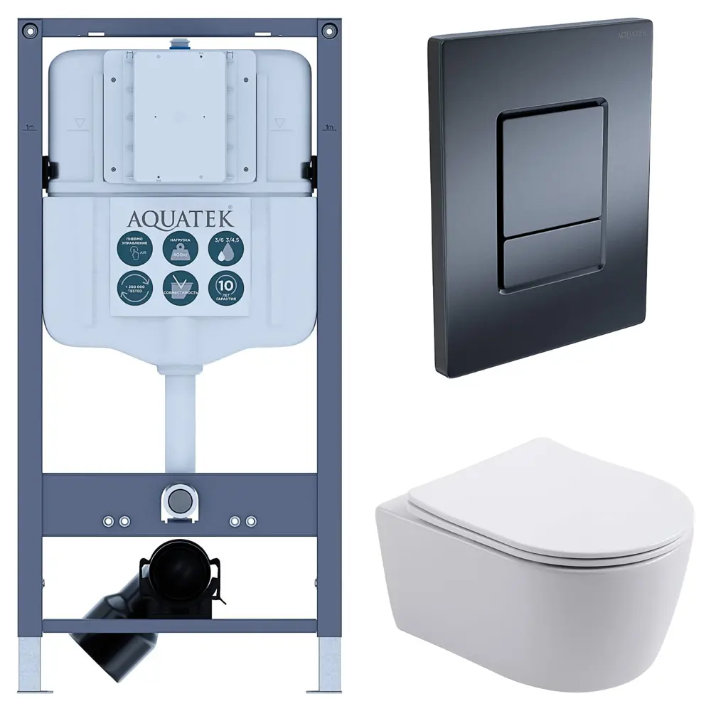 Комплект инсталляции Aquatek Pneumo N 49 с безободковым унитазом Aquatek Европа клавиша Aquatek Pnn-0000004 чёрная Pneumo N49 STLM-2074525