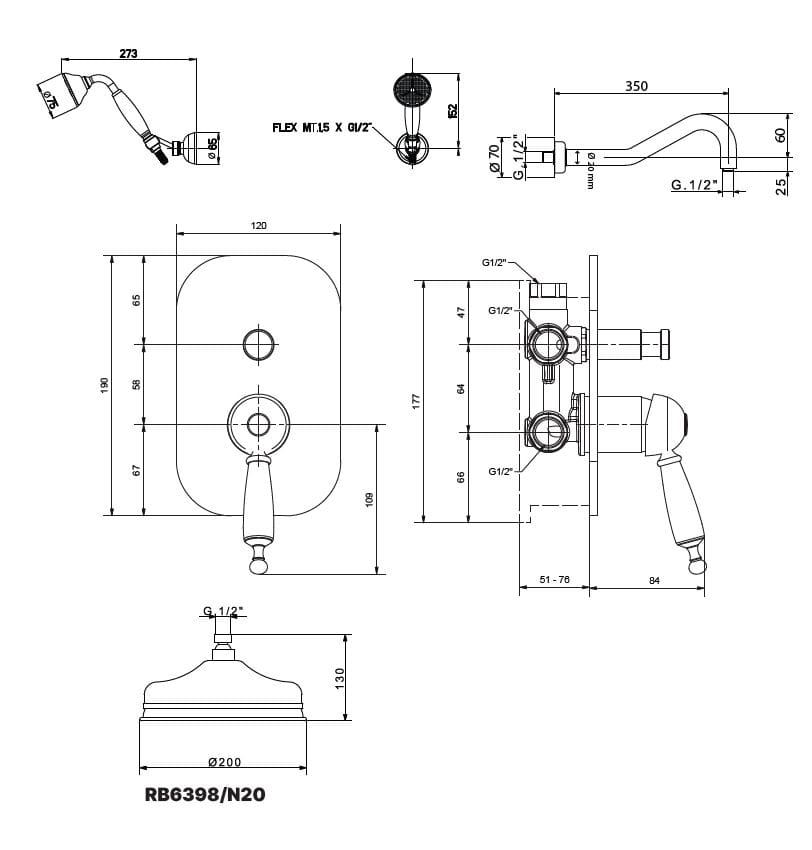 Набор для душа с ручным душем и душем Gaia Mobili Complements ARCH-00040916 - Вид №2