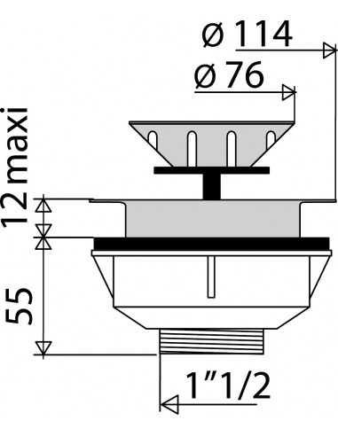 390000 000 00  Ситечко для мойки, Д. 90 мм, задвижка, д. Чаши 114 мм, нержавеющая сталь Valentin Сталь  - Вид №2