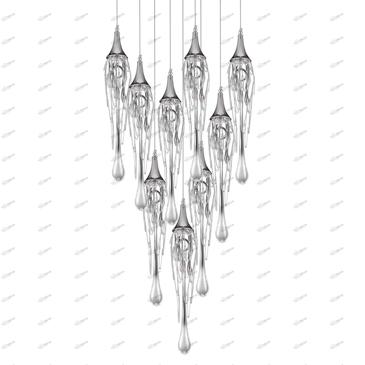 Светильник подвесной 180х60 см хром Goddess Tears P68009L-9H DELIGHT COLLECTION ДИЗАЙНЕРСКИЕ 00-3882290 Прозрачный;хром 