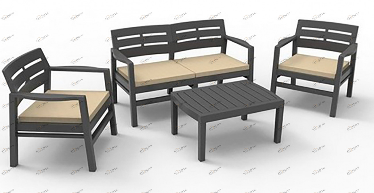 Мебель для дачи пластиковая антрацит на 4 персоны Java IMPEX  132298 Бежевый;серая 