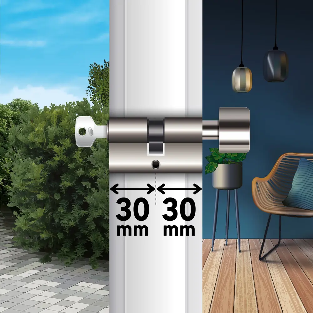 Цилиндр Standers TTBL1-3030NBNS, 30x30 мм, ключ/вертушка, цвет никель STLM-2124515 - Вид №7