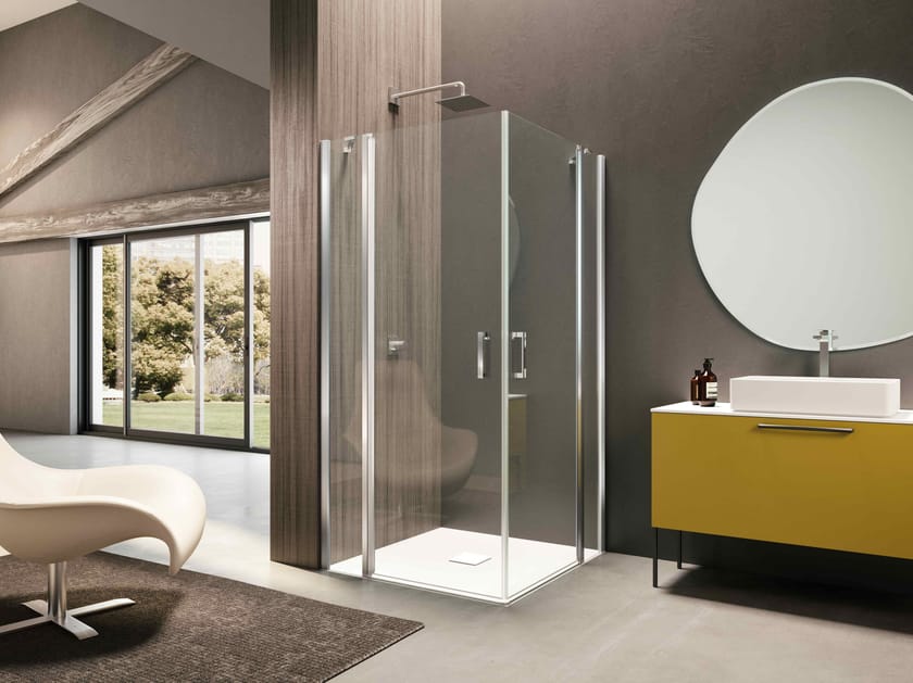 Стеклянная угловая душевая кабина с распашной дверью Provex Industrie ARCH-00024074