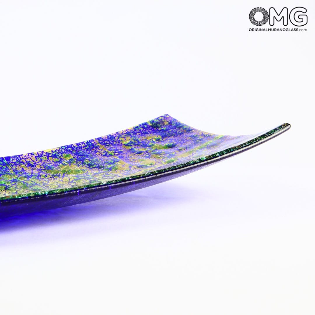 2493 ORIGINALMURANOGLASS Прямоугольгое блюда синего цвета с золотом - муранское стекло - Original Murano Glass OMG 60 см  - Вид №1
