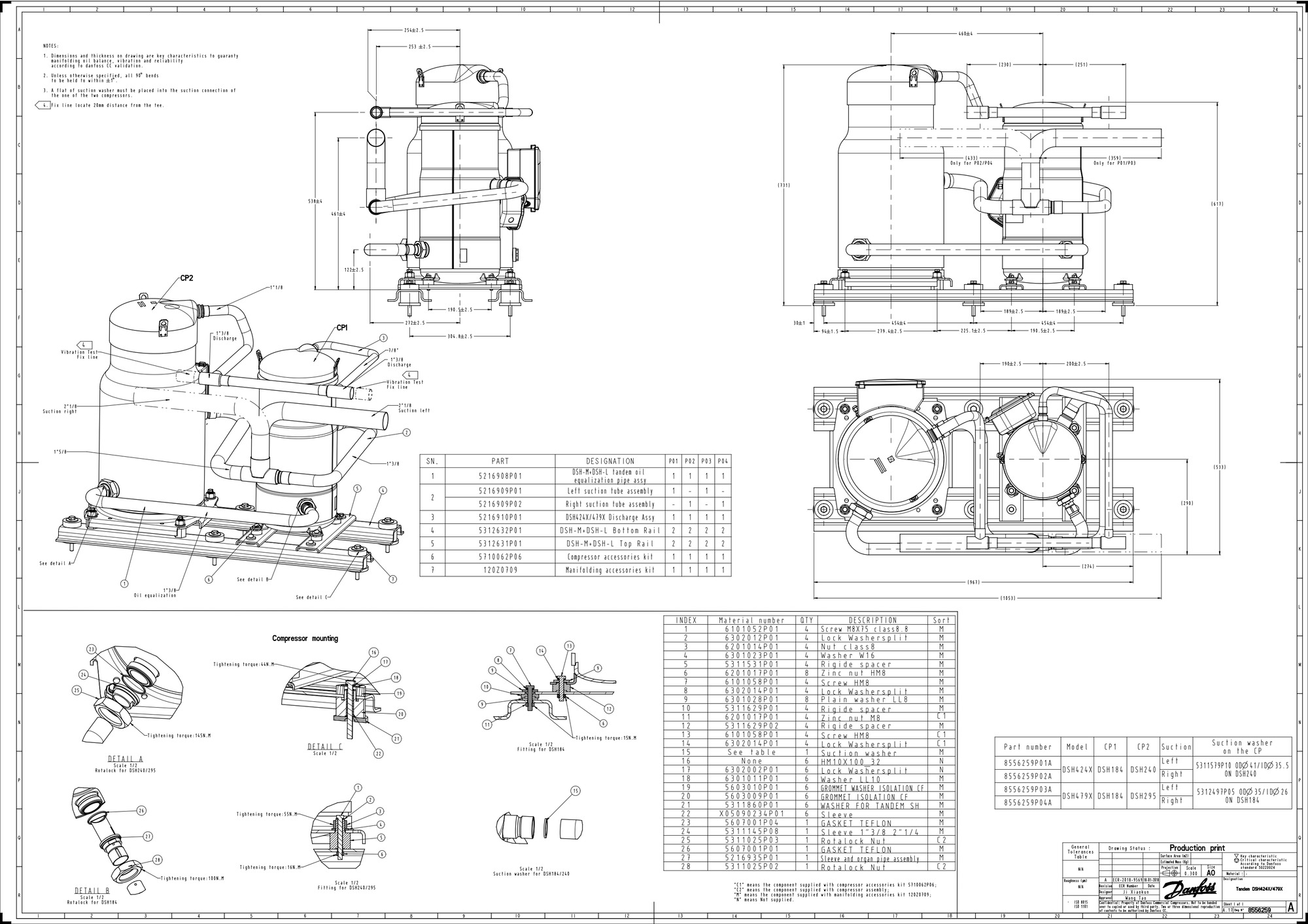 Danfoss DSH — Герметичные спиральные компрессоры, R410A DSH140A4ALC Компрессор спиральный 120H1206  - Вид №9