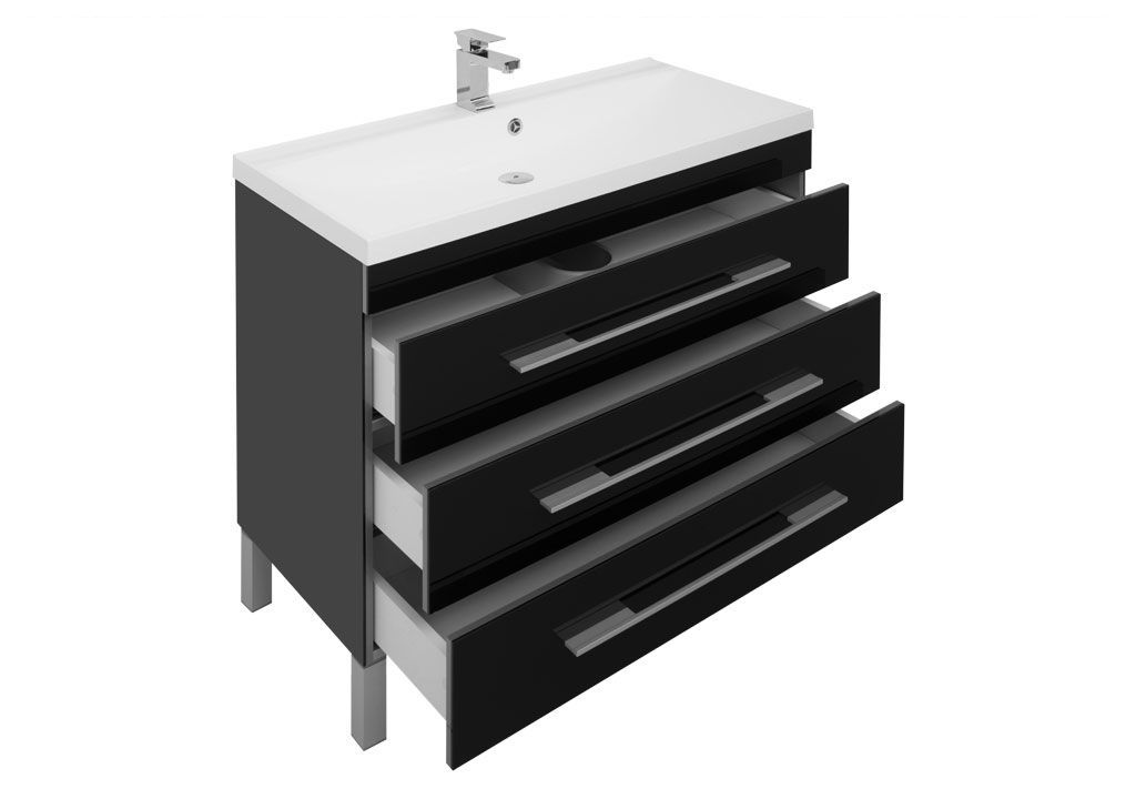 Тумба с раковиной Aquanet Верона NEW 100 черный (напольная 3 ящика) 0017847200204096 - Вид №3