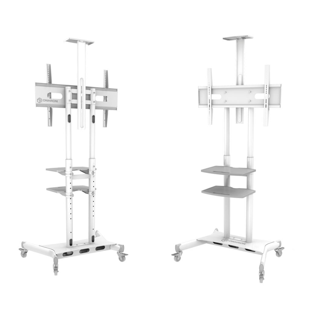 TS1881 WHITE Мобильная стойка на 1 тв/ 55-80" от 200х200 до 800х500, макс нагр 90,9кг, 2 полки, высота 1050-1650мм, белая ONKRON Santreyd  - Вид №2